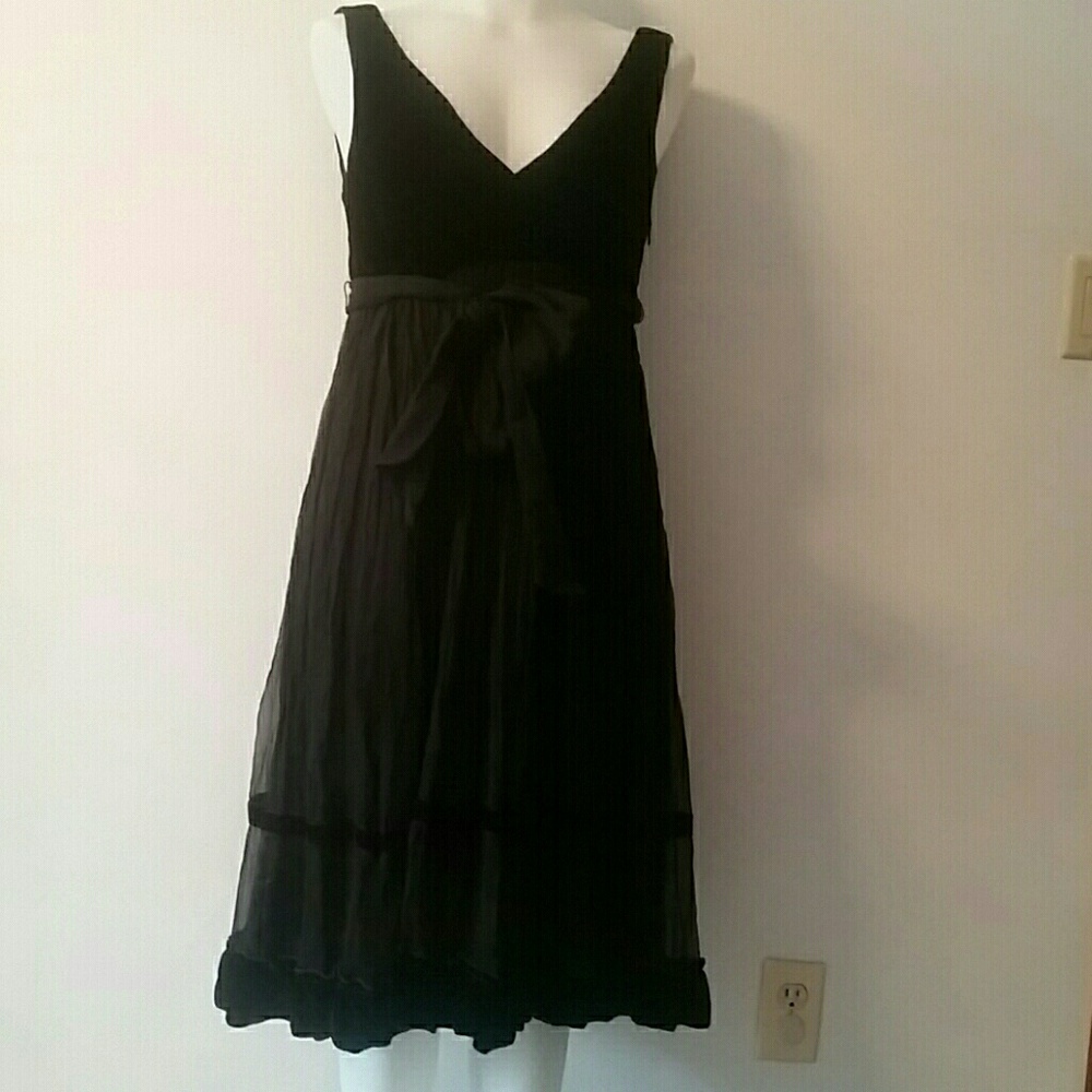 Black Silk Dress with Velvet trim